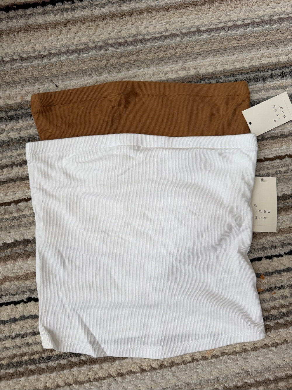 a new day White and Brown Ribbed Tube Tops - Pack of 2